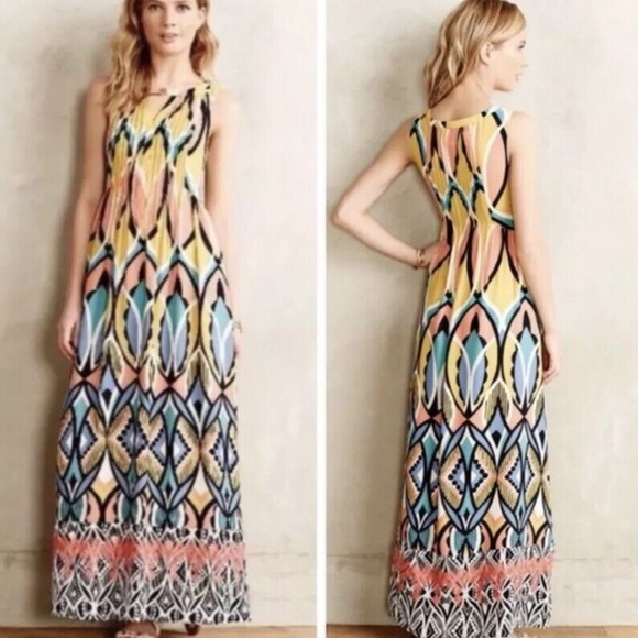 Floreat Dahilia Anthropologie Sleeveless Maxi Womens Dress Spring Colors Size 6 - Picture 1 of 5